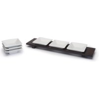 Rosseto Bamboo Walnut Colour Tray with 6 White Porcelain Bowls