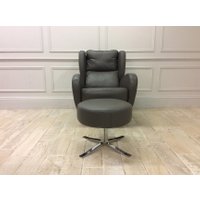 Raphael Swivel Chair and Footstool in Dalmata 92 Leather