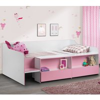 Stella Pink and White Wooden Kids Low Sleeper Cabin Storage Bed Frame - 3ft Single