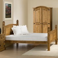 Solid Pine Wooden Bed Frame 4ft Small Double Corona High Foot End Waxed