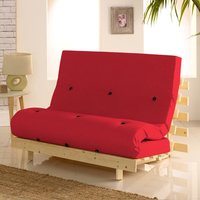 Metro Pine Wooden 2 Seater Chair/Folding Guest Bed with Red Futon Mattress - 4ft Small Double