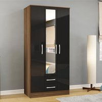Lynx 3 Door Combination Mirrored Wardrobe Walnut and Black