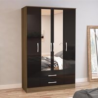 Lynx 4 Door Combination Mirrored Wardrobe Walnut and Black