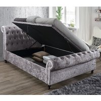 Castello Steel Fabric Ottoman Scroll Sleigh Bed - 6ft Super King Size