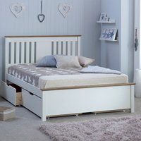 Wooden Bed Frame with 2 Underbed Storage Drawers 4ft6 Double Chester White and Oak