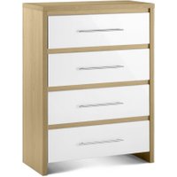 Stockholm Gloss White and Light Oak 4 Drawer Chest