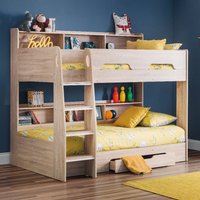 Orion Oak Wooden Storage Bunk Bed Frame Only - 3ft Single