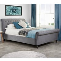 Opulence Grey Velvet Fabric Scroll Sleigh Bed Frame - 6ft Super King Size
