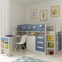 Girona Blue and Oak Wooden Mid Sleeper Frame - EU Single