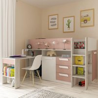 Girona Pink and Oak Wooden Mid Sleeper Frame - EU Single