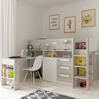 Girona White and Oak Wooden Mid Sleeper Frame - EU Single