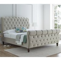 Colorado Warm Stone Velvet Fabric Sleigh Bed Frame - 6ft Super King Size