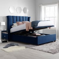 Fenton Midnight Blue Velvet Fabric Ottoman Bed Frame - 6ft Super King Size