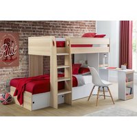 Eclipse Oak and White Wooden Storage Bed Bunk Frame - 3ft Single