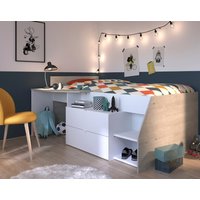 Milky White and Grey Oak Midsleeper Bed Frame - EU Single