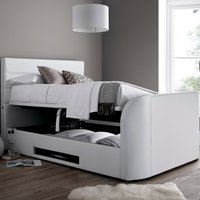 Annecy White Leather Ottoman Media TV Bed Frame - 5ft King Size