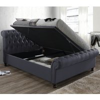 Castello Charcoal Fabric Ottoman Scroll Sleigh Bed - 6ft Super King Size