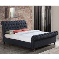 Castello Charcoal Fabric Scroll Sleigh Bed Frame  - 6ft Super King Size
