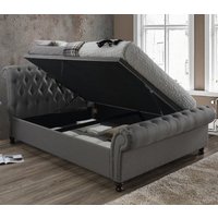 Castello Grey Fabric Ottoman Scroll Sleigh Bed - 4ft6 Double