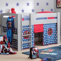 Pluto Dove Grey Wooden Mid Sleeper with Starry Blue Tent Frame - 3ft Single