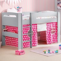 Pluto Dove Grey Wooden Mid Sleeper with Starry Pink Tent Frame - 3ft Single