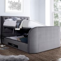 Lyon Grey Velvet Fabric Ottoman Media TV Bed Frame - 4ft6 Double