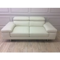 Milano Medium leather sofa with adjustable headrests in italian 10BL leather and chrome legs