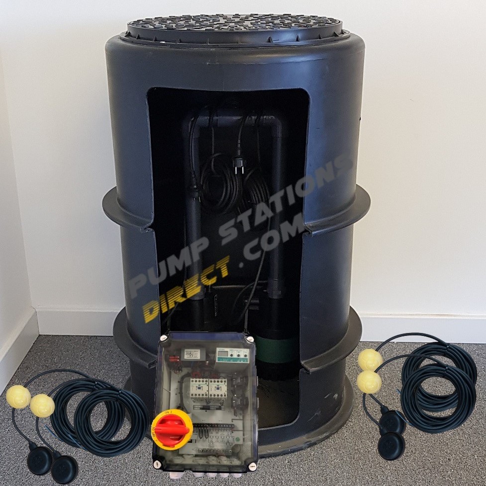 610mm x 1.0m Twin Effluent Pump Station 292L Manual Pumps - Including Control Panel with Alarm & Floats